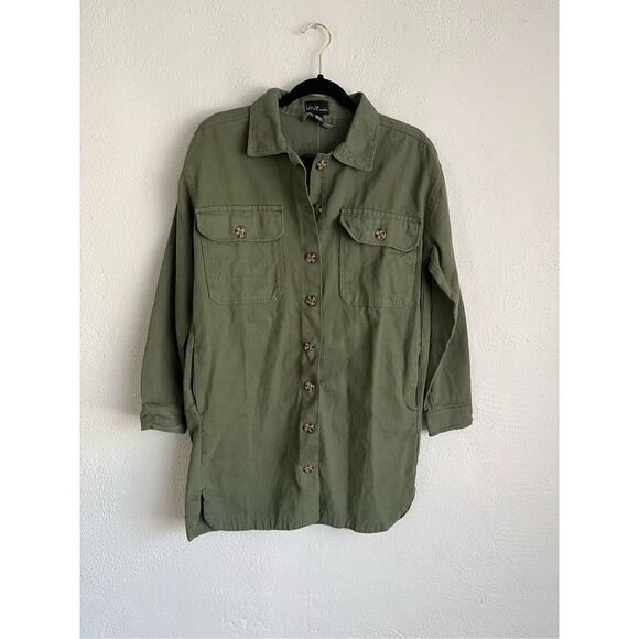Love by Chesley Woman Army Green Long Sleeve 100% Cotton Denim Button Do… - Picture 3 of 9